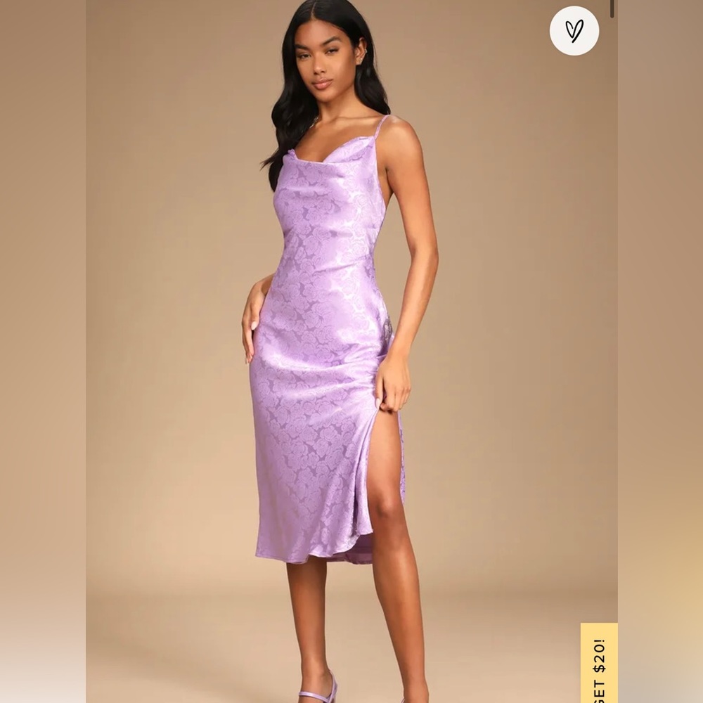 NWT Large You're My Type Lavender Satin Jacquard Midi Slip Dress- Lavender